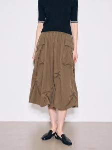 Basic House | Irregular Flower Bud High-Waisted Wrinkle Big Flare Skirt
