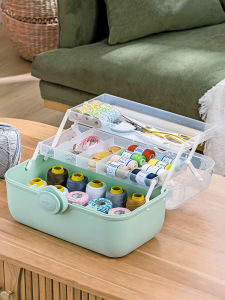 Portable Sewing Kit Storage Box Multi-Functional Desktop Organizer Dustproof Waterproof Plastic Box for Home Sewing Needles Threads