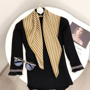 Yang Caiyu Celebrity Striped Silk Scarf Womens INS Spring Autumn New Style 100% Mulberry Silk French Small Square Scarf