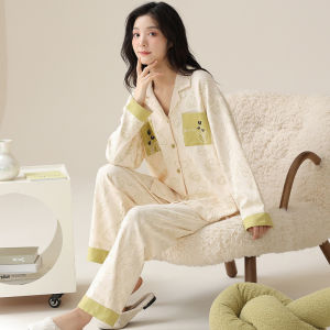 MiiOW | Pure Cotton Sleepwear Ladies Spring Autumn Summer Thin Long Sleeve Home Clothes Set Cute Satin Outwear Casual Style Cotton 100%