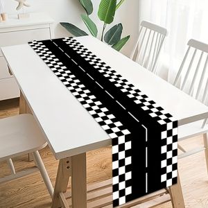 Black White Checkered Race Track Table Runner Racing Themed Runner for Car Birthday Party and Sports Event Decor