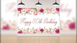 Vlipoeasn Elegant White Happy 80th Birthday Decorations for Women Rose Gold Flower Peony Photography Backdrop for 80th Birthday Party Surprise for Mother Cheers to 80 Years Old Birthday Party Supplies