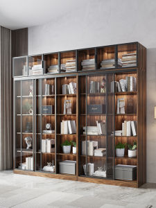 PAMEDI | Practical Wooden Bookshelf With Glass Doors Combination Shelving Unit Customized