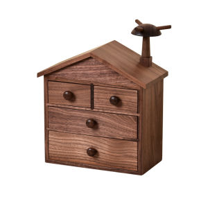 Walnut Wooden House Shaped High Capacity Jewelry Box Vintage Style Hardware Gold Accessories Storage Box Handmade Wooden Case