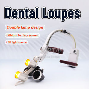 Silver 2.5X 3.5X Dental LED Head Light Lamp Binocular Loupes 5W Light Shadowless Illumination Dental Procedures Dentists