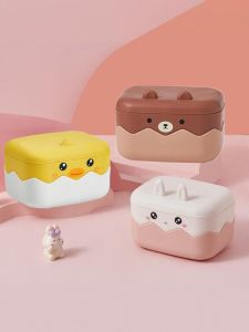 Double Layer Hanging Soap Dish with Lid from Little Yellow Duck Cute Baby Bathroom Storage Organizer Ideal for Home and Dormitory Use