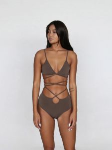 Pure Color Bikini Short Pants Badblood Strap Design Hot Girl Heels Triangle Swimsuit Polyester Spandex No Steel Ring No Chest Pad