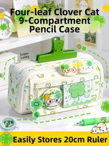FEIYU | Lucky Clover and Cat Design Aesthetic School Supply Pencil Case
