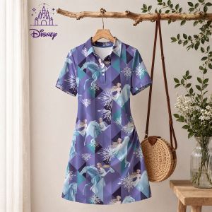 Disney | Beach Dress A-line Anime New Summer Dresses for Woman Womens Disney Princess Print Polo Collar Mini Dress Fashion Short Sleeve