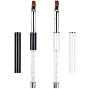 1/2Pcs Oval & Flat UV Gel Nail Brush Set Rhinestone Handle Professional Nail Art Design Brushes
