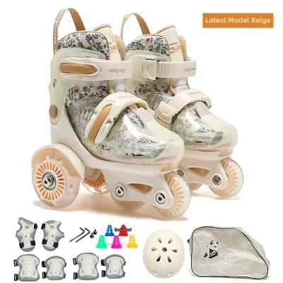 MILIER | Childrens Quad Roller Skates Three-Wheel Inline Skates Dinosaur Design Boys Girls Toddler Baby Anti-Slip Comfortable PVC