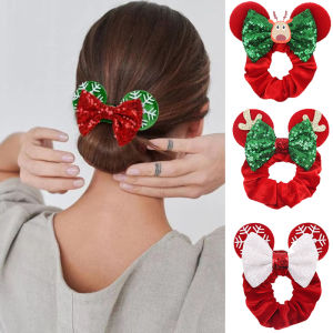 Christmas Day Disney Mickey Ear 4"Bow Large Hair Scrunchies Childrens Theme Party Hair Accessories Minnie Mouse Party Decoratio
