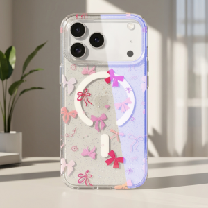 Cute Gradient Blue Light Bow Magnetic Phone Case For iPhone 17 Pro Max 16 Plus 17E Air 15 14 Luxury Shockproof Cover Women Girls
