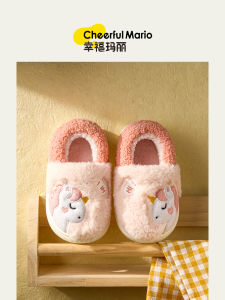 ยูนิคอร์นเด็ก ผ้าฝ้าย รองเท้าแตะเด็กผู้หญิง ฤดูหนาว ใหม่ภายในหุ้มส้นรองเท้าบ้าน อุ่น การ์ตูน สไตล์รองเท้าแตะเด็ก