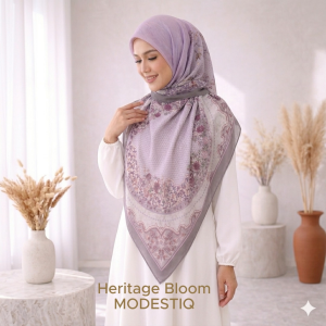 Modestiq Heritage Bloom Cotton Square| Soft Breathable Hijab | Floral Border Shawl l 6 Colors