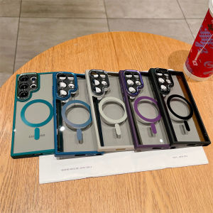 Trường hợp đối với Samsung Galaxy s24ultra s24fe s22ultra s23ultra s23fe s21fe vật liệu acrylic rõ ràng vỏ điện thoại hỗ trợ MagSafe máy ảnh Vòng kim loại thiết kế bảo vệ màu titan S22 +/S23 +/S24 +