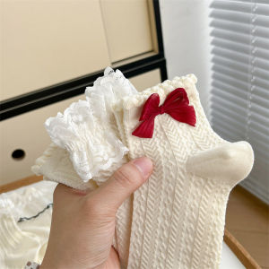 Denosim Ren Hàn Quốc Bow tất ống dài trung bình cho bé trẻ em ngọt ngào Lolita Ruffle công chúa vớ dễ thương JK Kawaii gilrs tất thoáng khí giày dép