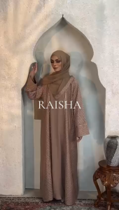 Abaya Modern Anna Satrin Raisha Flora in Soft Gray