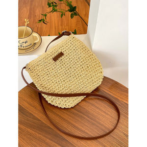 Summer 2025 New French Beach Bag Womens Crossbody Bag Casual Vacation Beachside Handbag Wicker Weaving Style Outdoor Sport Bag