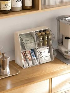 Transparent Dustproof Large Capacity Desktop Coffee Bean Storage Box with Drawer for Office Home Tea Water Bar Countertop Organization