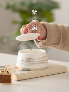 Small Size Ceramic Ashtray with Lid JOJOS L. PD. Purple Spring Gap Anti-Dust Living Room Home Use Creative Gift Festival Supplies