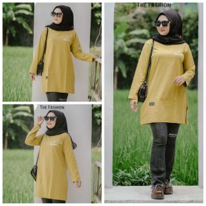 TUNIK MOTIP HC 01B√ ATASAN POLOS TANGAN PANJANG OBLONG TANPA KARET BAHAN COTTON KOMBET 20S