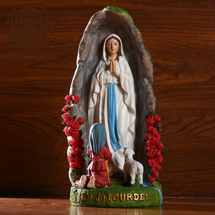 1pc, Catholic Our Lady of Lourdes Statue with Saint Bernadette and Lamb ...