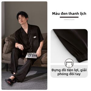 JIALEFEN | Bộ Đồ Ngủ Mô Phỏng Lụa Tay Ngắn Quần Dài Mặc Nhà Mùa Hè