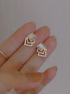 Elegant Geometric Square Cats Eye Stone Ear Studs Fashionable Simple Versatile Womens Jewelry Alloy Material Celebration Gifts