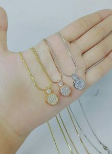kalung rantai kasandra flexi+liontin tusuk bulat mata putih/perak asli silver 925 lapis emas/perhiasan fashion wanita terbaru