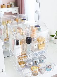 Big Transparent Portable Cosmetic Make Up Storage Box Organizer With Top Cover Dustproof Anti Dust