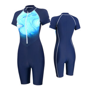 UPF 50+ Womens Surf & Triathlon Swimsuit - Short Sleeve One-Piece with Tummy Control and Knee-Length Design
