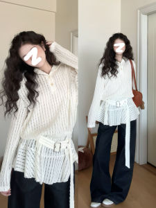 Áo Len Dệt Kim Hở Lưng Thiết Kế Độc Đáo Cho Nữ Mùa Xuân 2025 Áo Khoác Dài Tay Thường Ngày Kiểu Dáng Rộng Rãi Màu Trơn