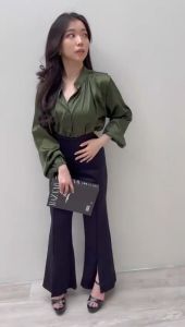 Celana Cutbray Highwaist Belah Depan Bahan Scuba premium Model Ola Ramlan