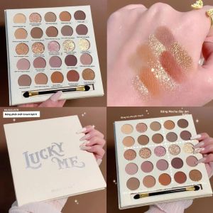 Bảng Phấn Mắt 25 Màu Tông Đất Nhạt Lì & Nhũ Mùa Thu Đông Màu Cam Nâu Độ Bão Hòa Thấp Có Cọ Lâu Trôi Chống Thấm Nước