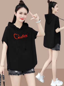 Loose Cotton Hoodie T-Shirt plus Size Short Sleeve Womens Summer Korean Style Casual Fashion plus Size Clothing Pure Cotton Top