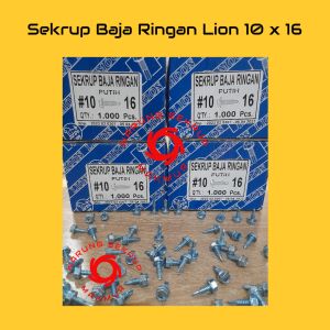 (1 Box) Skrup / Sekrup Baja Ringan LION 10 x 16 isi 1.000 pcs