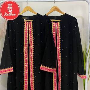 Gamis Abaya Hitam Mewah Elegan Turkey Renda Elegan Fashion Muslim Abaya Angel Pink Terbaru - XELLEA