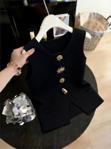 TIANANQI | Elegant Black Sleeveless T-shirt