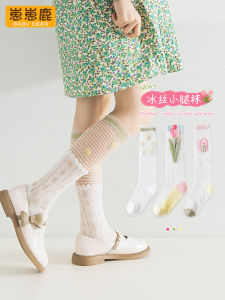 ถุงเท้าข้อยาวผ้าไหมน้ำแข็งบางเฉียบสำหรับเด็กผู้หญิงในช่วงฤดูร้อน ถุงเท้าข้อสั้นโปร่งใสแบบคริสตัล ถุงเท้าข้อยาวสำหรับเด็กผู้หญิง