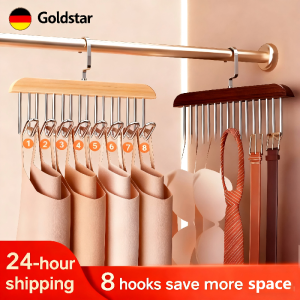 Goldstar 8 Hooks Non-Slip Solid Wood Hanger Closet Space Saving Woman Bra Hanger Man Belt Tie Hanger Durable