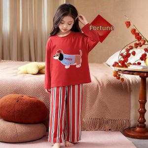 ANZHAOQI | Spring Autumn Cotton Thin Children Pajamas Red
