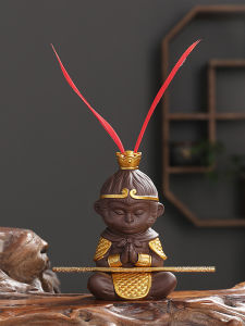 Mini Ceramic Monkey King Figurine Purple Clay Tea Pet Car Decoration Simple Modern Style Gift for Friends And Colleagues