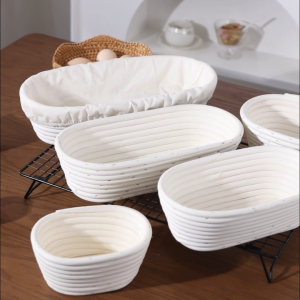 ตะกร้าหมักขนมปัง ตะกร้าสานหวายรอบ กรอบหมักแป้งสไตล์ยุโรป แม่พิมพ์อบ ผมหมักผ้า กรอบขนมปังสีฟ้า