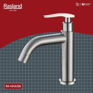 ก๊อกอ่างล้างหน้า สีสแตนเลส RASLAND ผลิตจากสแตนเลส304 สำหรับติดตั้งบนเคาน์เตอร์ รับประกันไส้วาล์ว 10 ปี | RA 4545258