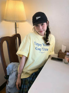 American Sweet Cool Style Milky Yellow Short Sleeve T-Shirt Womens Summer New Arrival Letters Print Loose Youthful-Looking White Tops Ins