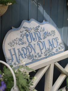 OUR HAPPY PLACE ป้ายประตูตกแต่งด้วยเหล็ก กว่า 20 ชิ้น ป้ายติดประตูบ้าน พื้นผิวเคลือบสี ลายดอกไม้และนก สไตล์ชนบท