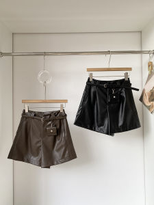 Quần Short Da PU Thời Trang Cổ Điển Mỹ Cho Nữ Quần Dài Thường Ngày Cao Cấp Màu Trơn Cạp Cao Polyester 100%