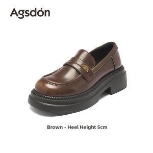 Agsdon | Womens Winter Black Chunky Heel Soft Sole Work Loafers