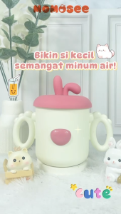 Momosee Gelas Minum Anak Sedotan 300ml Stainless 316 Training Cup Lucu Anti Tumpah BPA Free CJ292